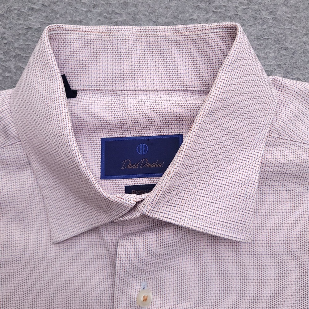 David Donahue Dress Shirt Mens 16 34/35 Regular Fit White Micro Check - Picture 2 of 8